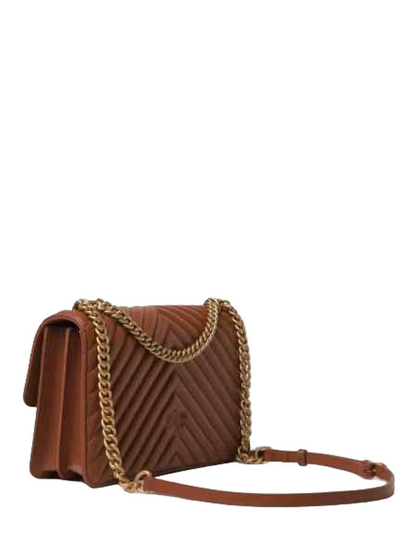 Borse a tracolla Donna Pinko - Borsa Love One Classic Dc Sheep Nappa Chevron - Marrone