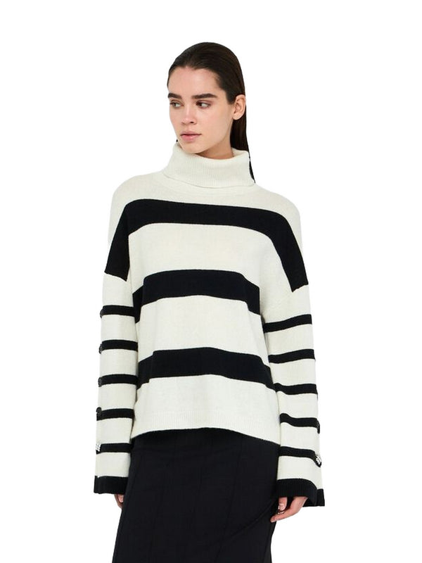 Maglie Donna Liu Jo - Dolcevita 100% lana con bottoni gioiello - Bianco