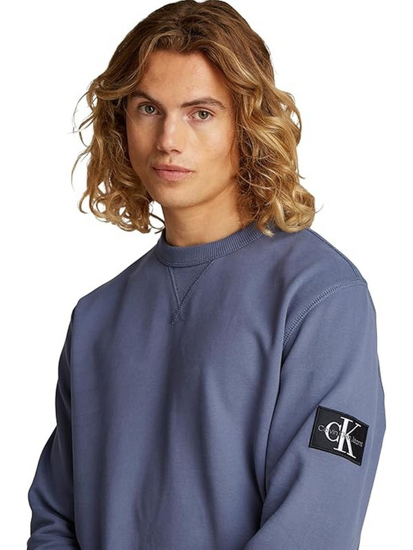 Felpe senza cappuccio Uomo Calvin Klein - Felpa in spugna di cotone con badge - Grigio