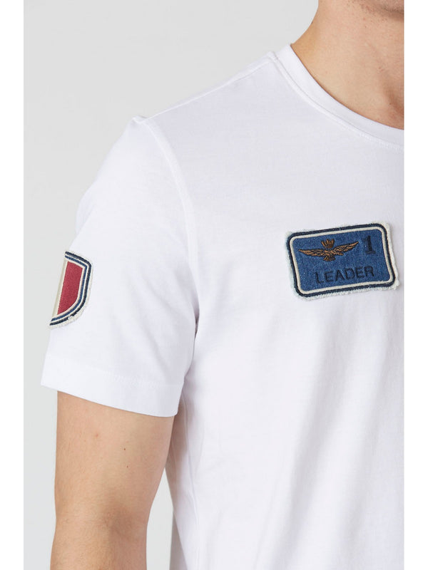 T-shirt Uomo Aeronautica Militare - T-shirt Frecce Tricolori con patch denim - Bianco