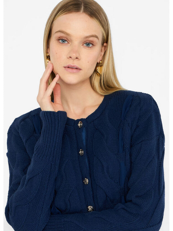 Cardigan Donna Liu Jo - Cardigan in lana a trecce - Blu