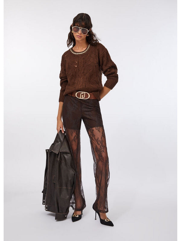 Maglie Donna Liu Jo - Maglia traforata con pietre gioiello - Marrone