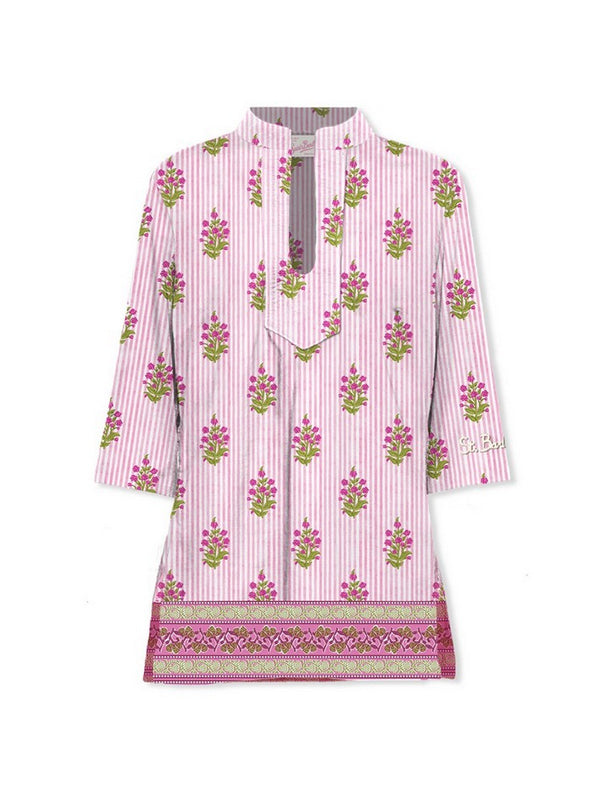 Copricostume e parei Donna Mc2 Saint Barth - Abito tunica Macha cotton goa floral stripes - Rosa