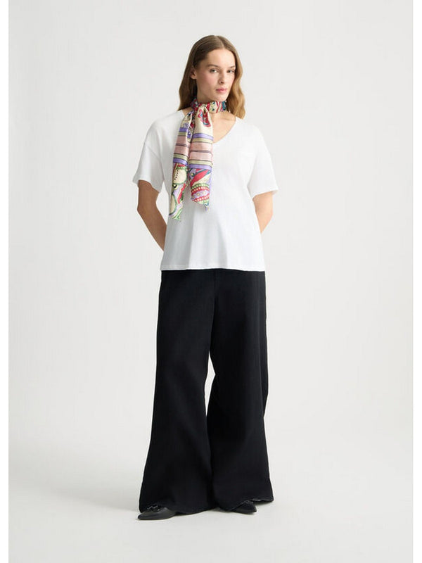 T-shirt Donna Liu Jo - T-shirt Donna con foulard fantasia - Bianco