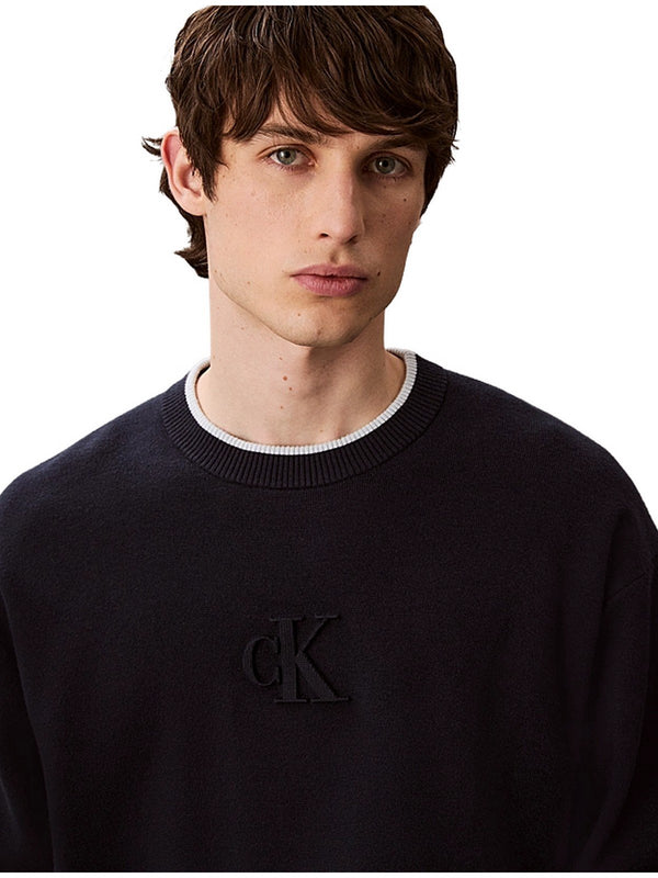 Maglie Uomo Calvin Klein - Maglione con logo monogramma in rilievo - Blu