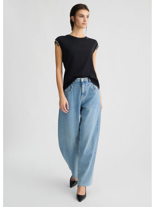 T-shirt Donna Liu Jo - T-shirt in jersey con perline - Nero