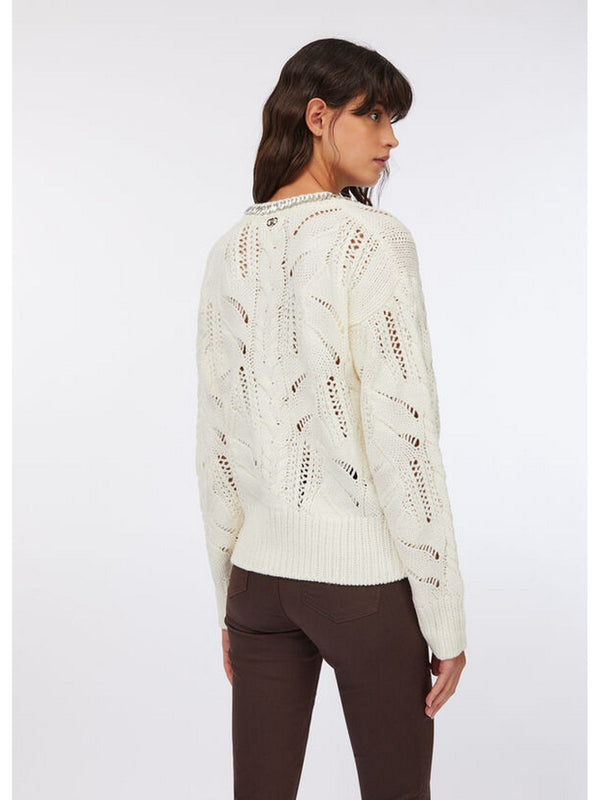 Maglie Donna Liu Jo - Maglia traforata con pietre gioiello - Bianco