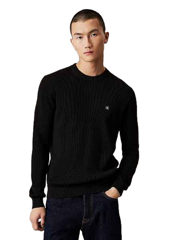 Maglioni Uomo Calvin Klein - Maglione con stemma in cotone a costine - Nero