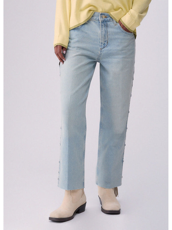 Liu Jo Jeans Donna Vita Alta Denim Chiaro con Cut Out Strass e Gamba Dritta - UA6319 D0340 77258