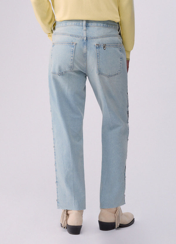 Liu Jo Jeans Donna Vita Alta Denim Chiaro con Cut Out Strass e Gamba Dritta - UA6319 D0340 77258