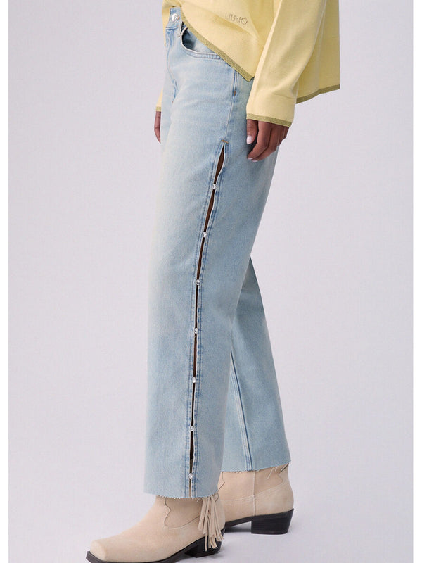 Liu Jo Jeans Donna Vita Alta Denim Chiaro con Cut Out Strass e Gamba Dritta - UA6319 D0340 77258