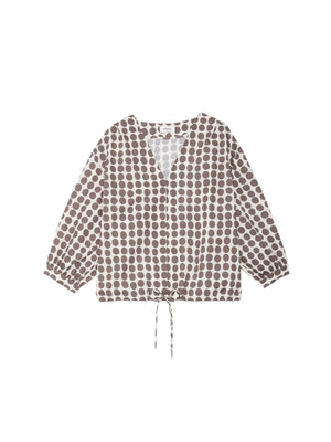 Ottodame Blusa Donna a Pois in cotone Latte e Marrone DC5275
