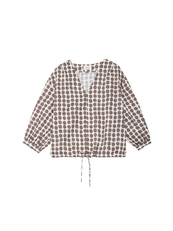 Ottodame Blusa Donna a Pois in cotone Latte e Marrone DC5275
