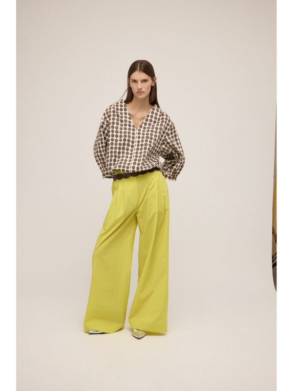 Ottodame Blusa Donna a Pois in cotone Latte e Marrone DC5275