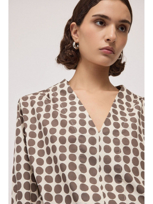 Ottodame Blusa Donna a Pois in cotone Latte e Marrone DC5275