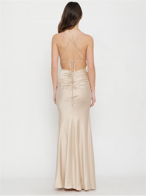 Abito Lungo Donna Actualee Sabbia in Satin con Scollo Drappeggiato  16207 AB004131