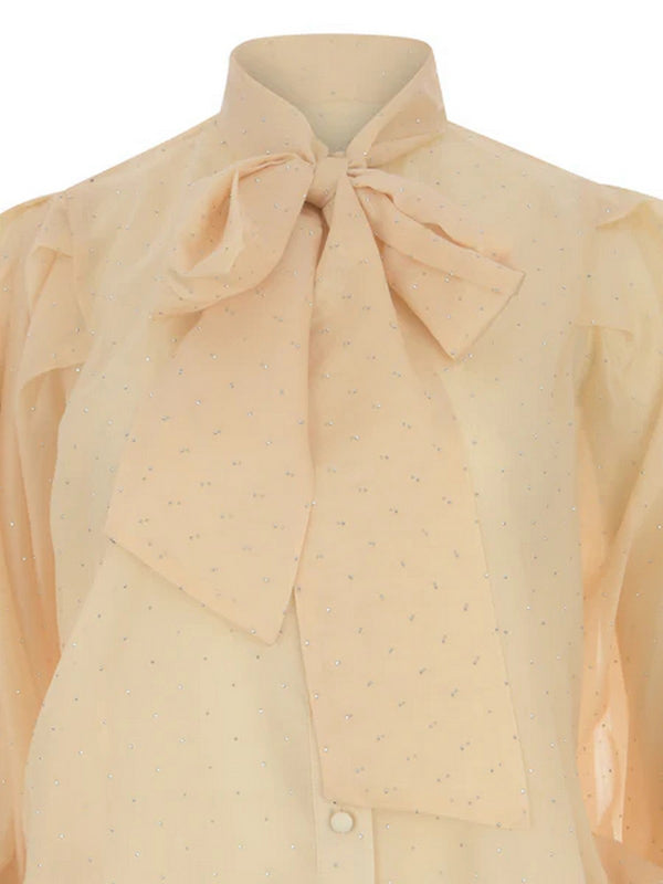 Camicia Donna Actualee Beige Cipria con Fiocco al Collo e Maniche a Sbuffo  Art. 16148 CA000612