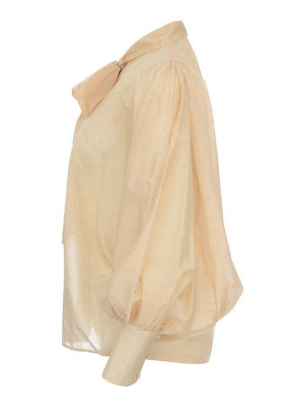 Camicia Donna Actualee Beige Cipria con Fiocco al Collo e Maniche a Sbuffo  Art. 16148 CA000612