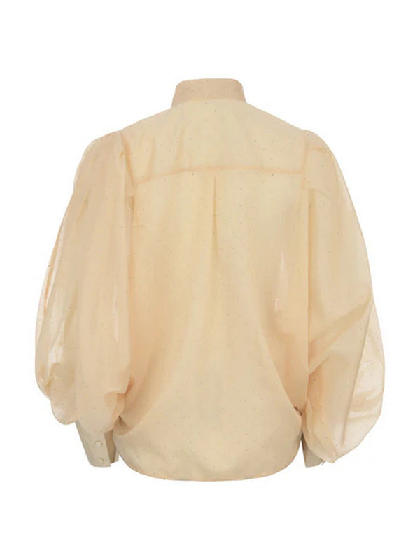 Camicia Donna Actualee Beige Cipria con Fiocco al Collo e Maniche a Sbuffo  Art. 16148 CA000612