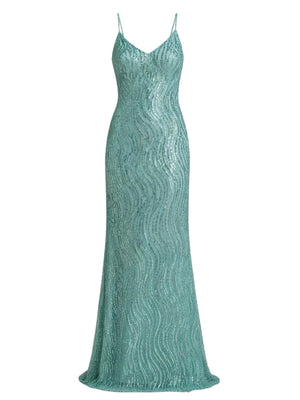 Actualee Abito Donna Verde Acqua con Paillettes Effetto Onde  AB004134 10AB