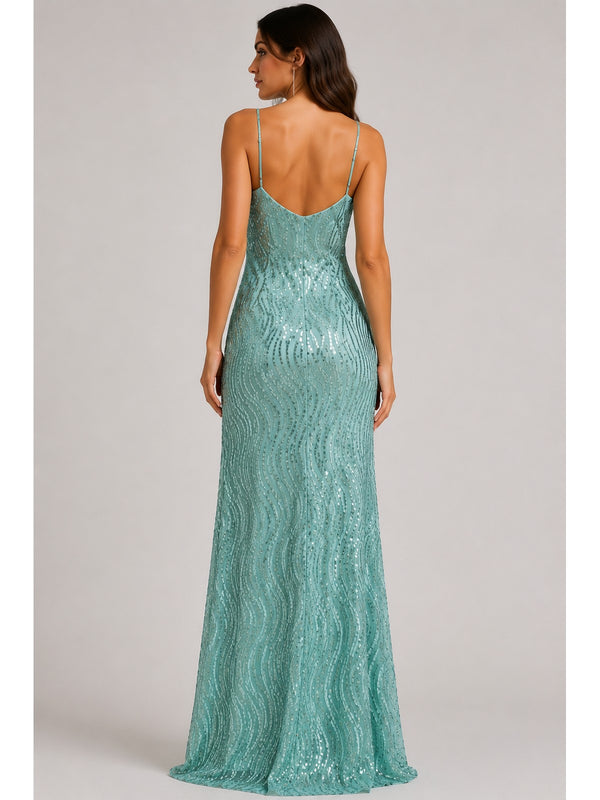 Actualee Abito Donna Verde Acqua con Paillettes Effetto Onde  AB004134 10AB