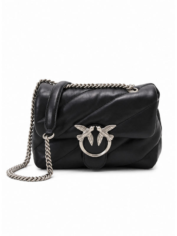 Pinko Borsa Donna Love Puff Mini Nera Logo Silver 100039A0F2-Z99O