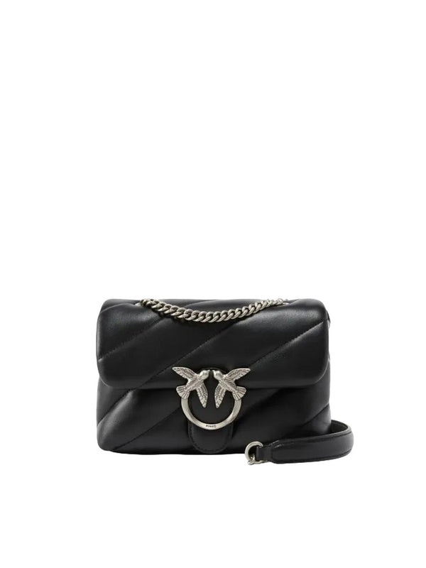 Pinko Borsa Donna Love Puff Mini in Nappa Nera con Logo Love Birds Silver - 100039A0F2-Z99O