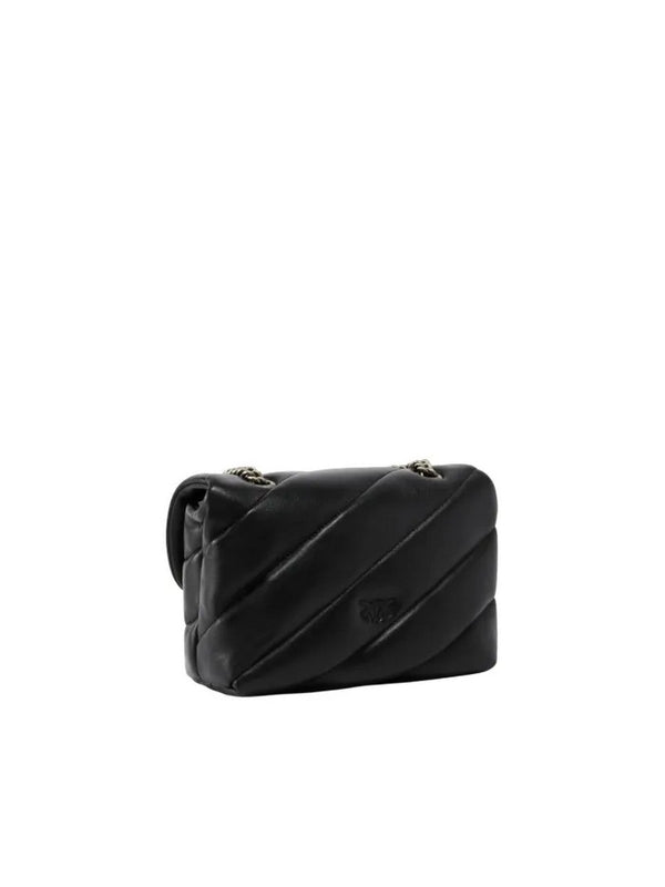 Pinko Borsa Donna Love Puff Mini in Nappa Nera con Logo Love Birds Silver - 100039A0F2-Z99O