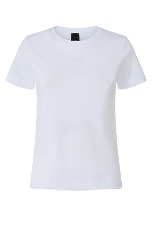 Pinko T-Shirt Donna Bianca BUSSOLOTTO Logo Love Birds Ricamato  100355A2OD Z04