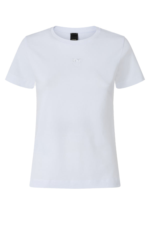 Pinko T-Shirt Donna Bianca BUSSOLOTTO Logo Love Birds Ricamato  100355A2OD Z04