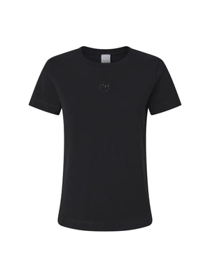 Pinko T-Shirt Donna Bussolotto in Jersey di Cotone Nero con Logo Love Birds | 100355A2OD-Z99