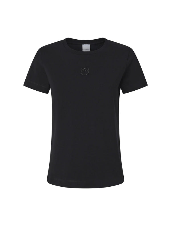Pinko T-Shirt Donna Bussolotto in Jersey di Cotone Nero con Logo Love Birds | 100355A2OD-Z99