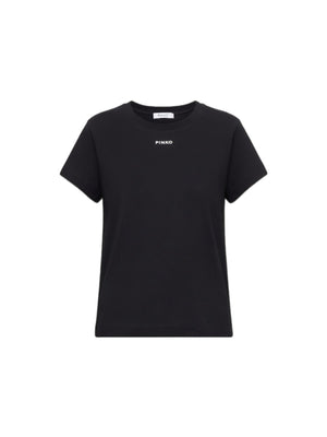 Pinko T-Shirt Donna Nera in Jersey di Cotone con Logo PINKO  100373A2RE-Z99