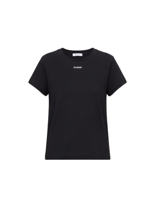 Pinko T-Shirt Donna Nera in Jersey di Cotone con Logo PINKO  100373A2RE-Z99