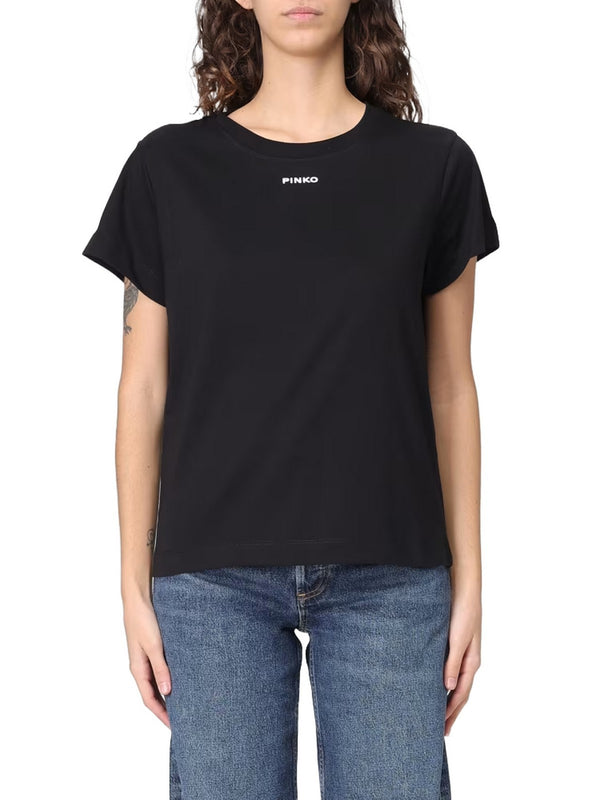 Pinko T-Shirt Donna Nera in Jersey di Cotone con Logo PINKO  100373A2RE-Z99