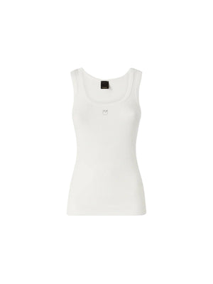 Pinko Top Canotta Donna Calcolatore Bianco in Cotone Stretch a Costine | 100807A338-Z05