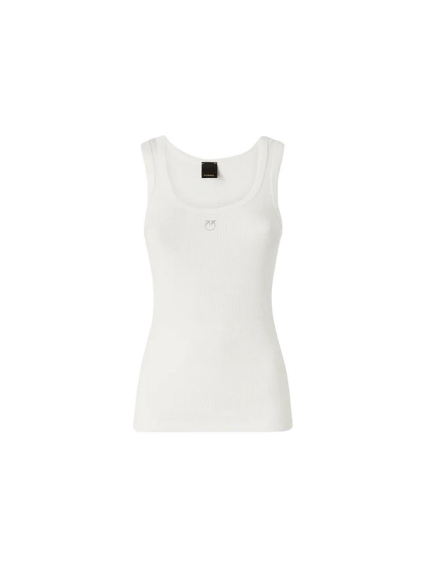 Pinko Top Canotta Donna Calcolatore Bianco in Cotone Stretch a Costine | 100807A338-Z05