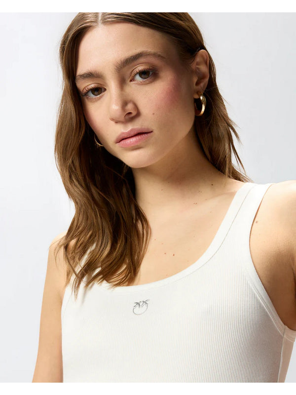 Pinko Top Canotta Donna Calcolatore Bianco in Cotone Stretch a Costine | 100807A338-Z05