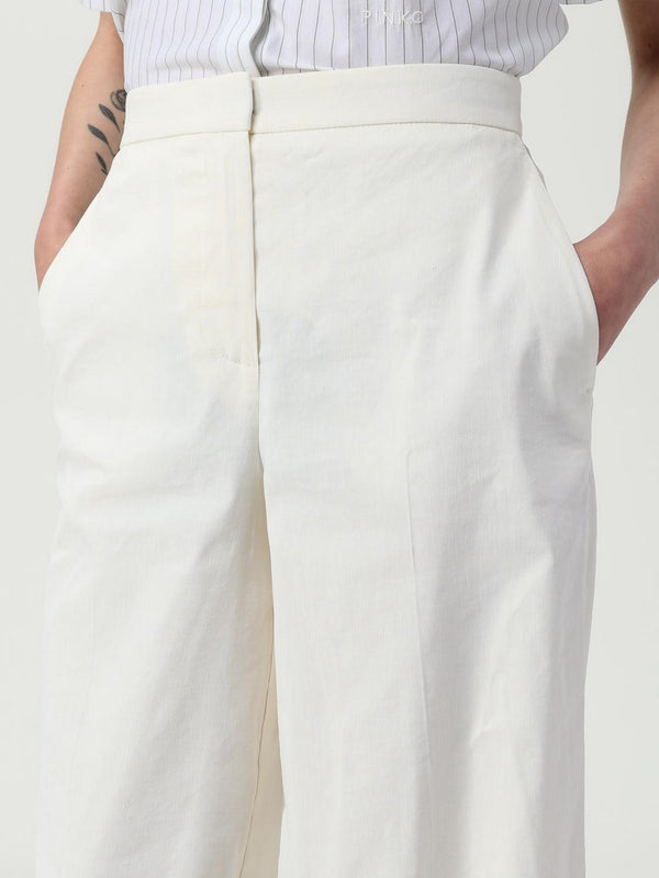 Pinko Pantalone Jacopone Donna Bianco Panna a Palazzo in Lino Stretch | 104929A0IM-Z07