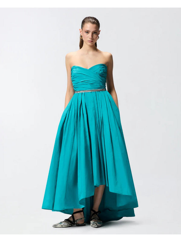 Pinko Abito Dattero Donna Verde Mattonella in Taffetà con Cintura Gioiello - 106254A327 V76