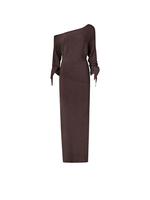 Pinko Brina Abito Lungo Donna Marrone Terra L78 Monospalla in Maglia - 106313A347