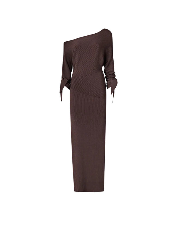Pinko Brina Abito Lungo Donna Marrone Terra L78 Monospalla in Maglia - 106313A347