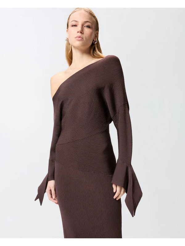 Pinko Brina Abito Lungo Donna Marrone Terra L78 Monospalla in Maglia - 106313A347