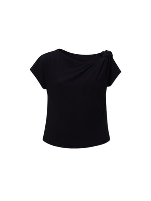 Pinko T-Shirt Donna Marlena in Jersey di Cotone Nero con Nodo sulla Spalla - 106373A35D-PJD