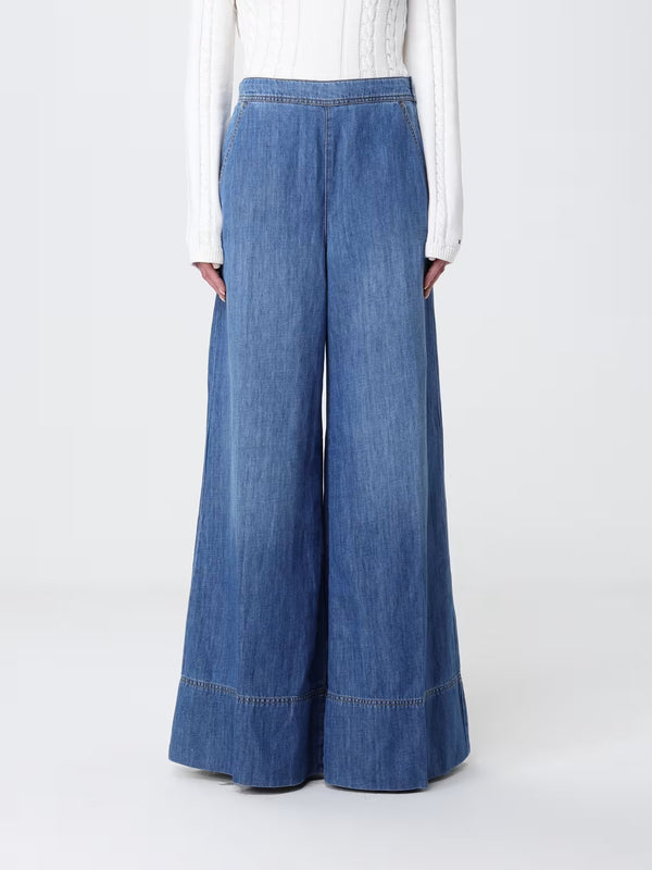 Pinko Pantalone Spiaggia Donna in Light Denim Blu Medio a Palazzo - 106398A33J C03