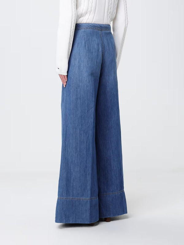 Pinko Pantalone Spiaggia Donna in Light Denim Blu Medio a Palazzo - 106398A33J C03