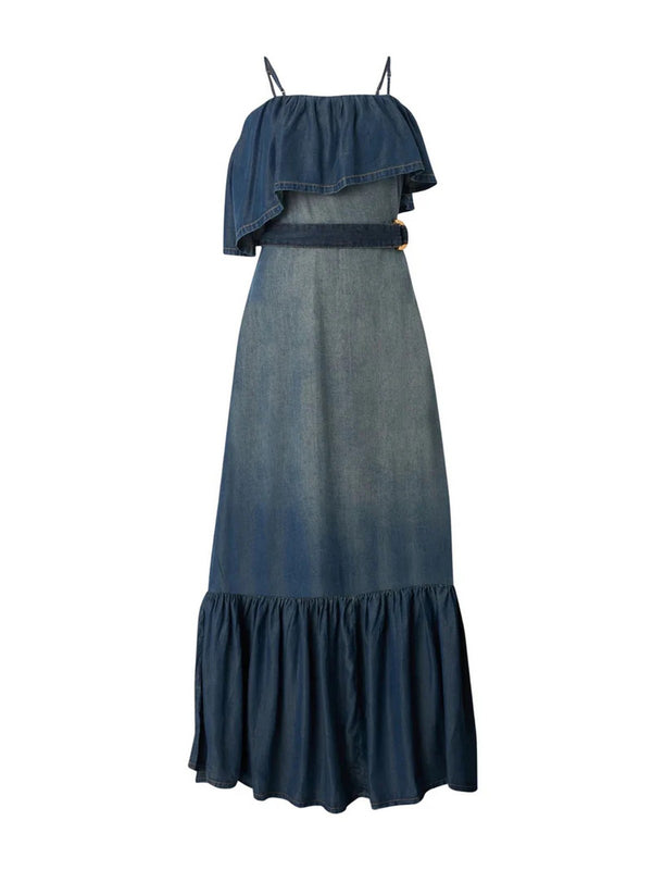Pinko Abito Lungo Donna Chiarodiluna Light Flowy in Lyocell Denim Blu - 106626A388 PJC