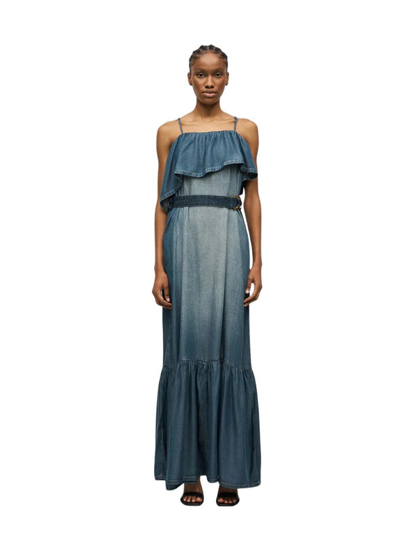 Pinko Abito Lungo Donna Chiarodiluna Light Flowy in Lyocell Denim Blu - 106626A388 PJC