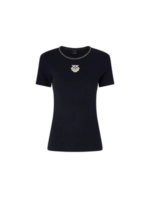 Pinko T-Shirt Donna Nera BRUGHERIO in Costina con Logo Love Birds  106815A3AL-ZZ2