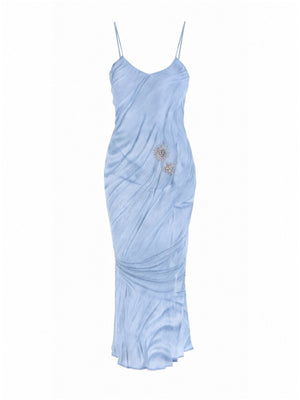Pinko Abito Corina Donna Azzurro Satinato con Stampa Gioiello Piazzata  106987A37N-F15